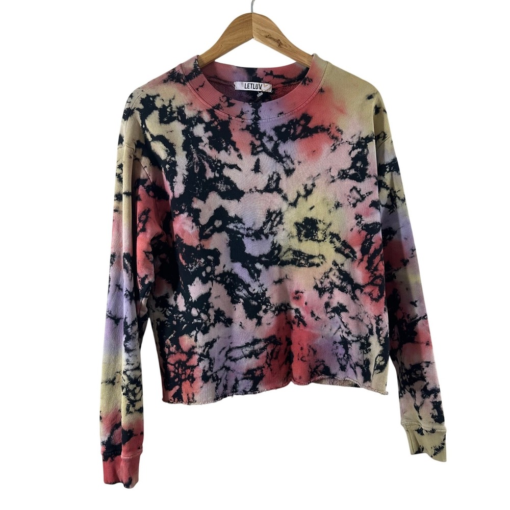 LETLUV Anthropologie Womens Tie Dye Sweatshirt Raw Hem Cropped Boxy Size S‎